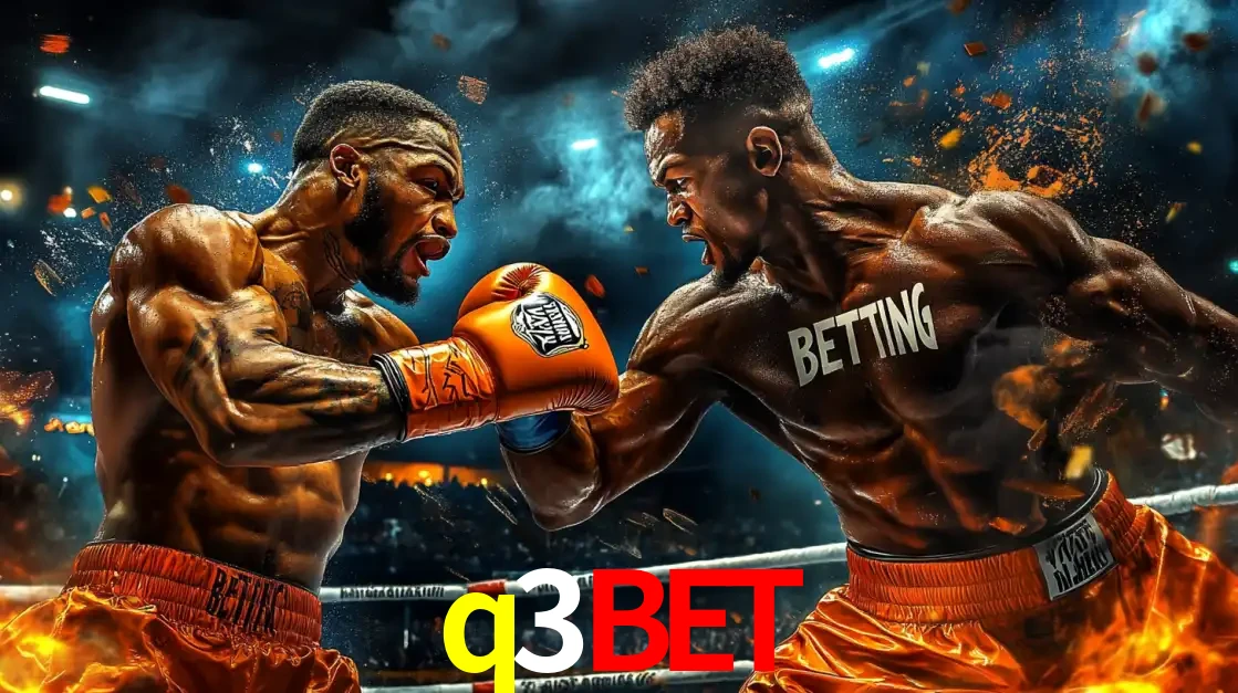 Dois boxeadores em uma luta intensa e explosiva, representando a adrenalina e as oportunidades de apostas em esportes de combate disponíveis na plataforma q3bet.