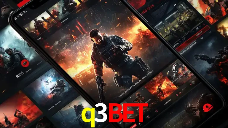 Tela de um celular exibindo uma galeria de jogos de tiro com temática militar, mostrando a variedade de e-sports disponíveis para apostas na plataforma de entretenimento q3bet.