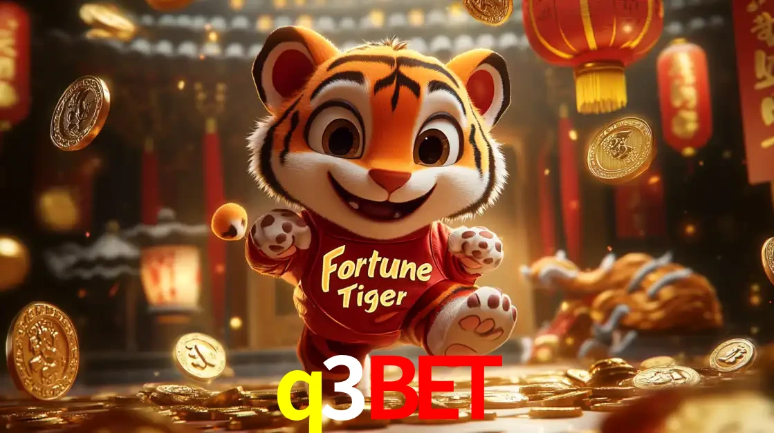 O alegre personagem do Fortune Tiger correndo sobre um caminho de moedas de ouro, simbolizando os grandes prêmios e a diversão do popular jogo de slot do q3bet.